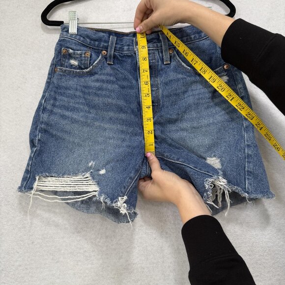 Levis Denim Shorts Womens 25 Distressed High Rise Button Fly Raw Hem Cutoff - Picture 3 of 10